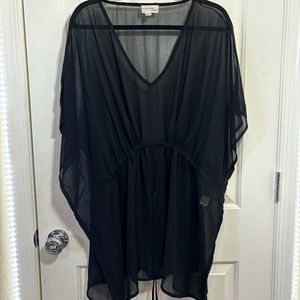 Women's Black V-neck Semi-Sheer Cover-Up Poncho Kaftan Beaches & Boho Size 3X 4X